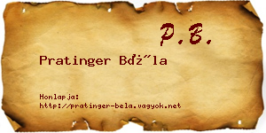 Pratinger Béla névjegykártya